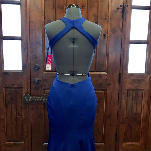 GORGEOUS! JVN JOVANI BLUE Gown w/ Cutouts! NEW - Picture 5 of 8